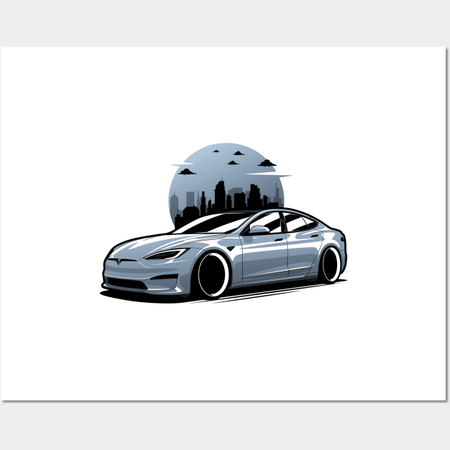 Silver Tesla Model S Plaid Wall Art by KaroCars